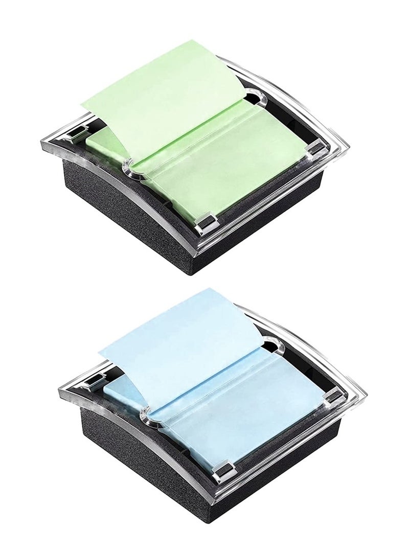 , 2pcs Pop-up Sticky Note Boxes, Black Base Clear Top Sticky Notes Container, Plastics Box for Office, Hospital, Store - Image 1